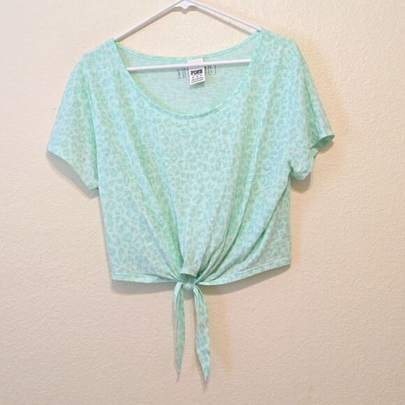 PINK Victoria's Secret Mint Green Cropped Front Tie Top with Lace Back - Size XS - Picture 1 of 8